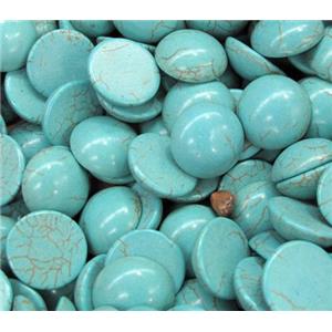round synthetical turquoise cabochon, flat-back, green, approx 20mm dia