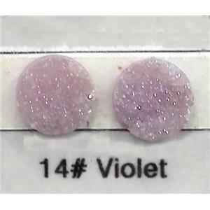 druzy quartz cabochon, flat-round, violet, approx 14mm dia