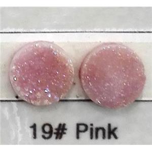 druzy quartz cabochon, flat-round, pink, approx 14mm dia