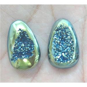 druzy agate cabochon, teardrop, green electroplated, approx 10-20mm