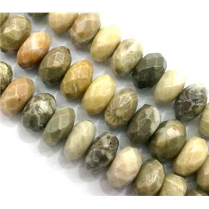 Coral Fossil Jasper Beads, chrysanthemum, faceted rondelle, 4x6mm, approx 100pcs per st