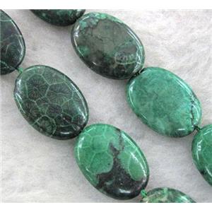 green Coral Fossil Beads, chrysanthemum, dye, oval, approx 13x18mm