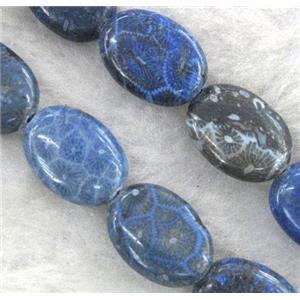 blue Coral Fossil Beads, chrysanthemum, dye, flat oval, approx 10x14mm