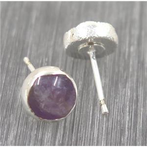Amethyst earring studs, circle, 925 silver plated, approx 8mm dia