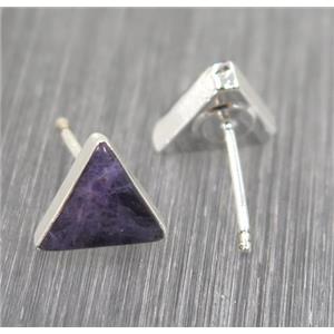 Amethyst earring studs, triangle, 925 silver plated, approx 8mm