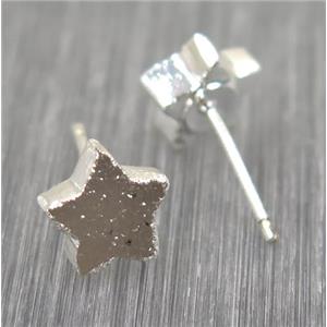 Druzy agate star earring studs, 925 silver plated, approx 8mm