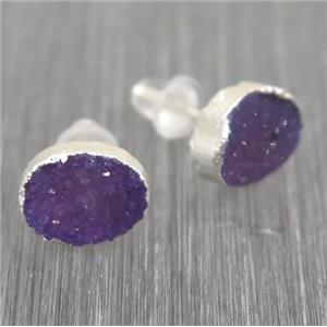 Druzy agate earring studs, 925 silver plated, approx 6x8mm