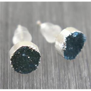 Druzy agate earring studs, 925 silver plated, approx 6mm dia