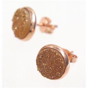 gold-champagne druzy agate earring studs, rose gold, approx 8mm dia