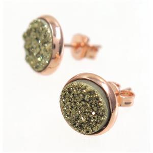 golden druzy agate earring studs, rose gold, approx 8mm dia