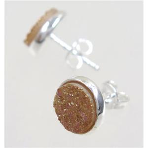 gold-champagne druzy agate earring studs, silver plated, approx 8mm dia