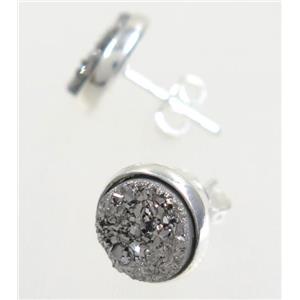 silver druzy agate earring studs, silver plated, approx 8mm dia