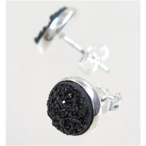 black druzy agate earring studs, silver plated, approx 8mm dia