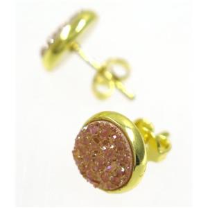 gold-champagne druzy agate earring studs, gold plated, approx 8mm dia