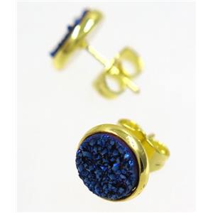 black druzy agate earring studs, gold plated, approx 8mm dia