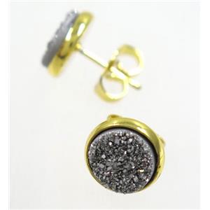 silver druzy agate earring studs, gold plated, approx 8mm dia