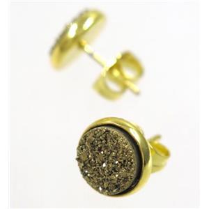 golden druzy agate earring studs, gold plated, approx 8mm dia