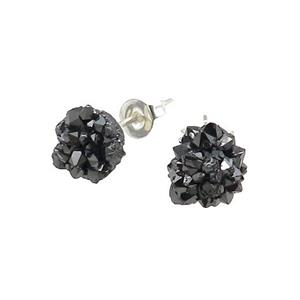 black druzy agate earring studs, silver plated, approx 8mm dia