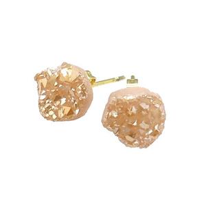 gold champagne druzy agate earring studs, gold plated, approx 8mm dia