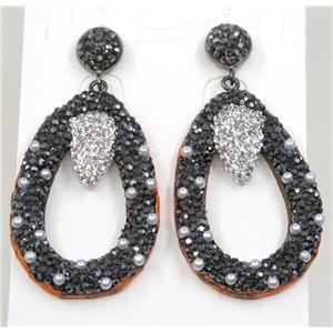resin earring pave white rhinestone, approx 30-43mm