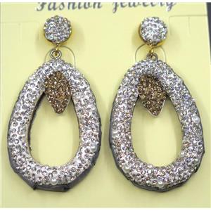resin earring pave white rhinestone, approx 30-43mm