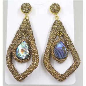 abalone earring pave yellow rhinestone, approx 30-55mm