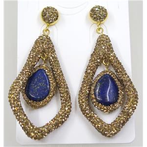 blue lapis earring pave yellow rhinestone, approx 30-55mm