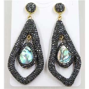 abalone shell earring pave rhinestone, approx 30-55mm