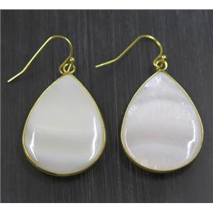 white Shell Earring, teardrop, gold plated, approx 22-30mm