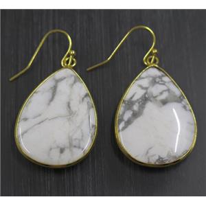 white Turquoise howlite Earring, teardrop, gold plated, approx 22-30mm
