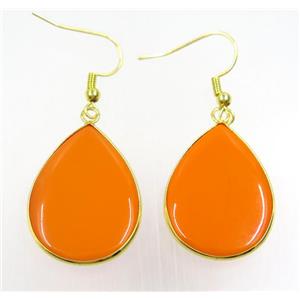 orange glass Earring, teardrop, gold plated, approx 22-30mm