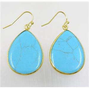 blue Turquoise Earring, teardrop, gold plated, approx 22-30mm