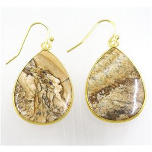 Picture Jasper earrings, teardrop, gold plated, approx 22-30mm