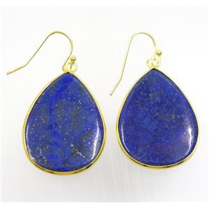 blue Lapis Lazuli Earring, teardrop, gold plated, approx 22-30mm