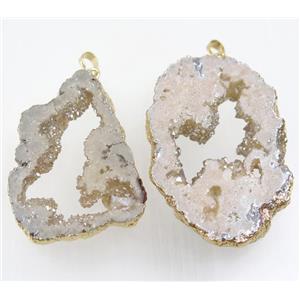 lt.gold-champagne Druzy Agate slice pendant, freeform, gold plated, approx 30-70mm