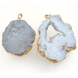 lt.blue gray champagne Druzy Agate slice pendant, freeform, gold plated, approx 30-70mm