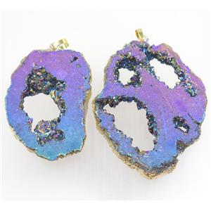 rainbow Druzy Agate slice pendant, freeform, gold plated, approx 30-70mm