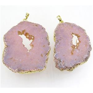 orange champagne Druzy Agate slice pendant, freeform, gold plated, approx 30-70mm