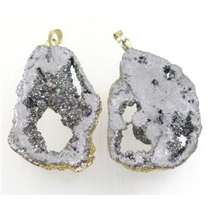 silver Druzy Agate slice pendant, freeform, gold plated, approx 30-70mm