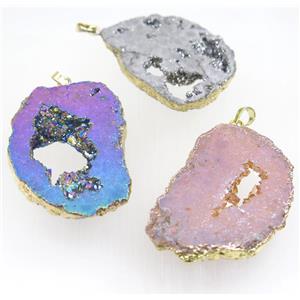 mix color Druzy Agate slice pendant, freeform, gold plated, approx 30-70mm