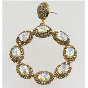 crystal glass earring paved yellow rhinestone, approx 45mm dia