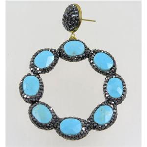 bule Turquoise Earring paved rhinestone, approx 40-45mm