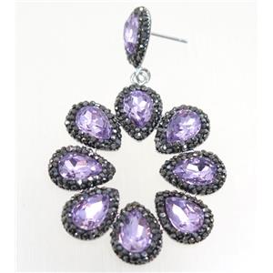 lavender Chinese Crystal Glass Earring pave rhinestone, approx 40-45mm