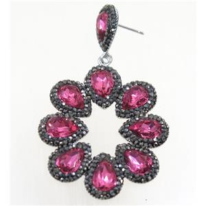 hotpink Chinese Crystal Glass Earring pave rhinestone, approx 40-45mm