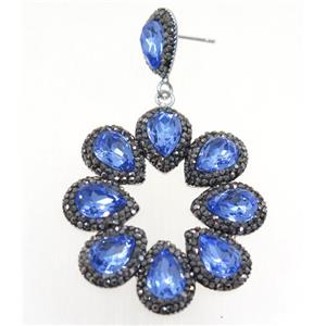 blue Chinese Crystal Glass Earring pave rhinestone, approx 40-45mm