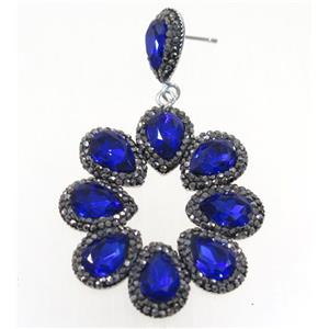 royal blue Chinese Crystal Glass Earring pave rhinestone, approx 40-45mm