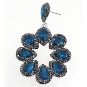 peacockblue Chinese Crystal Glass Earring pave rhinestone, approx 40-45mm
