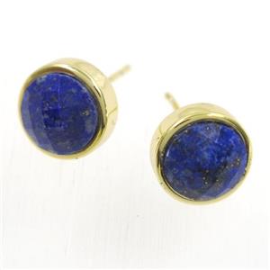 blue Lapis Lazuli earring studs, circle, gold plated, approx 10mm