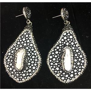 freshwater Pearl earring with white PU leater pave rhinestone, approx 28-45mm