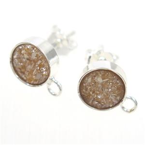 gold champagne druzy quartz earring studs, silver plated, approx 10mm dia